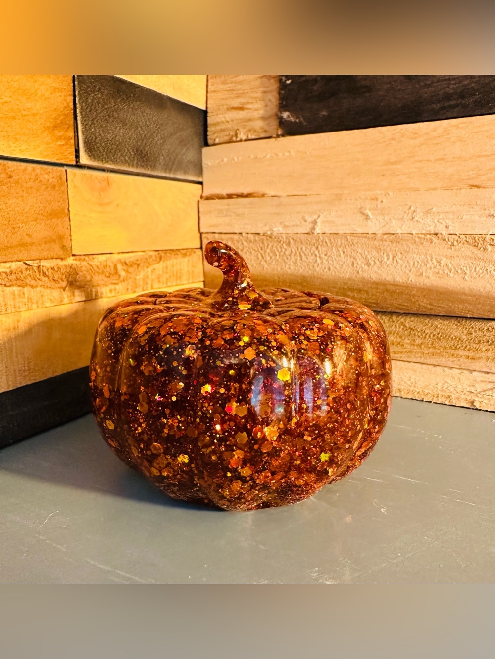 Hand Crafted Resin Glittery Decorative Pumpkin Jar